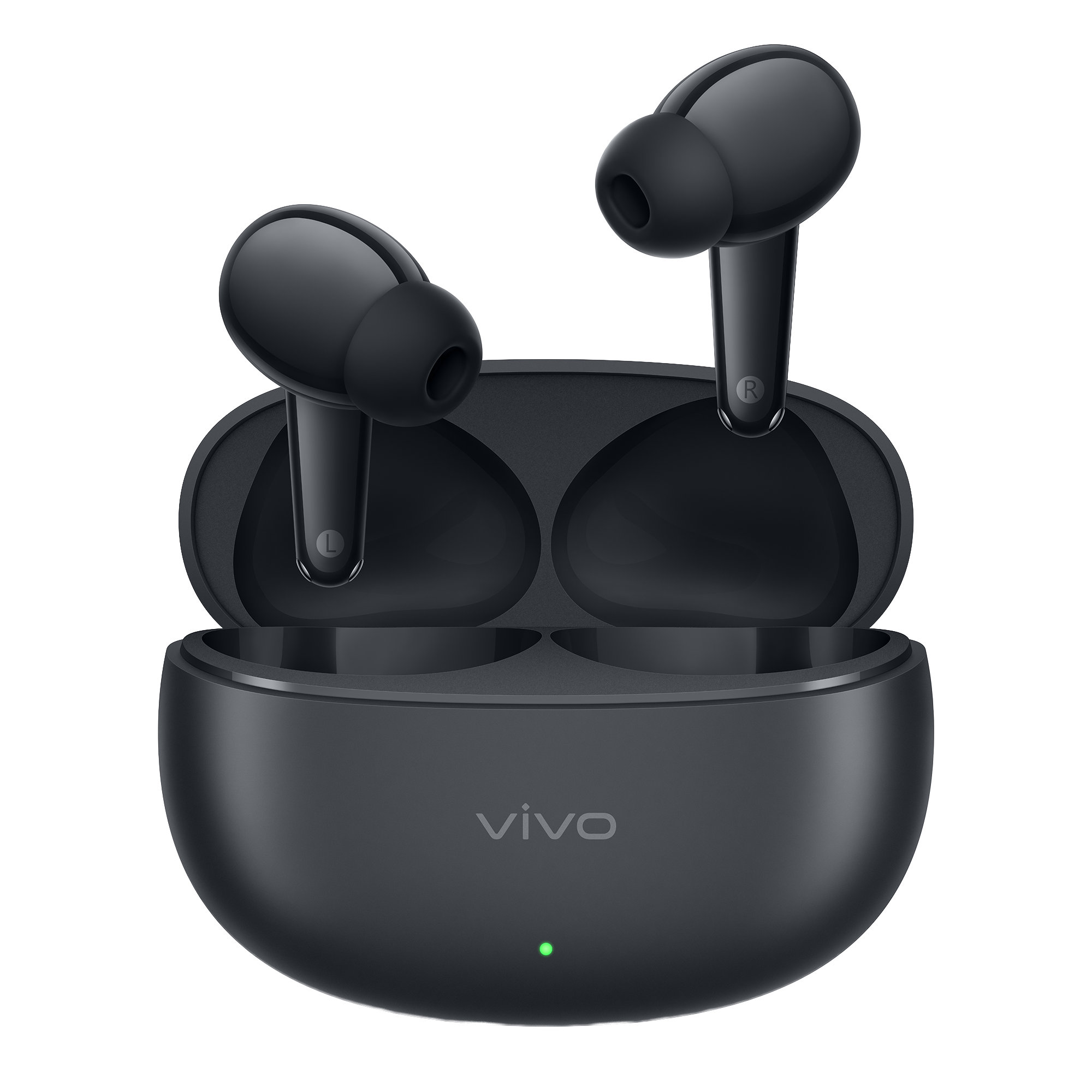 Auriculares sem fios vivo Buds Pro na cor Basalt Black com caixa de carregamento e cancelamento inteligente de ruído.