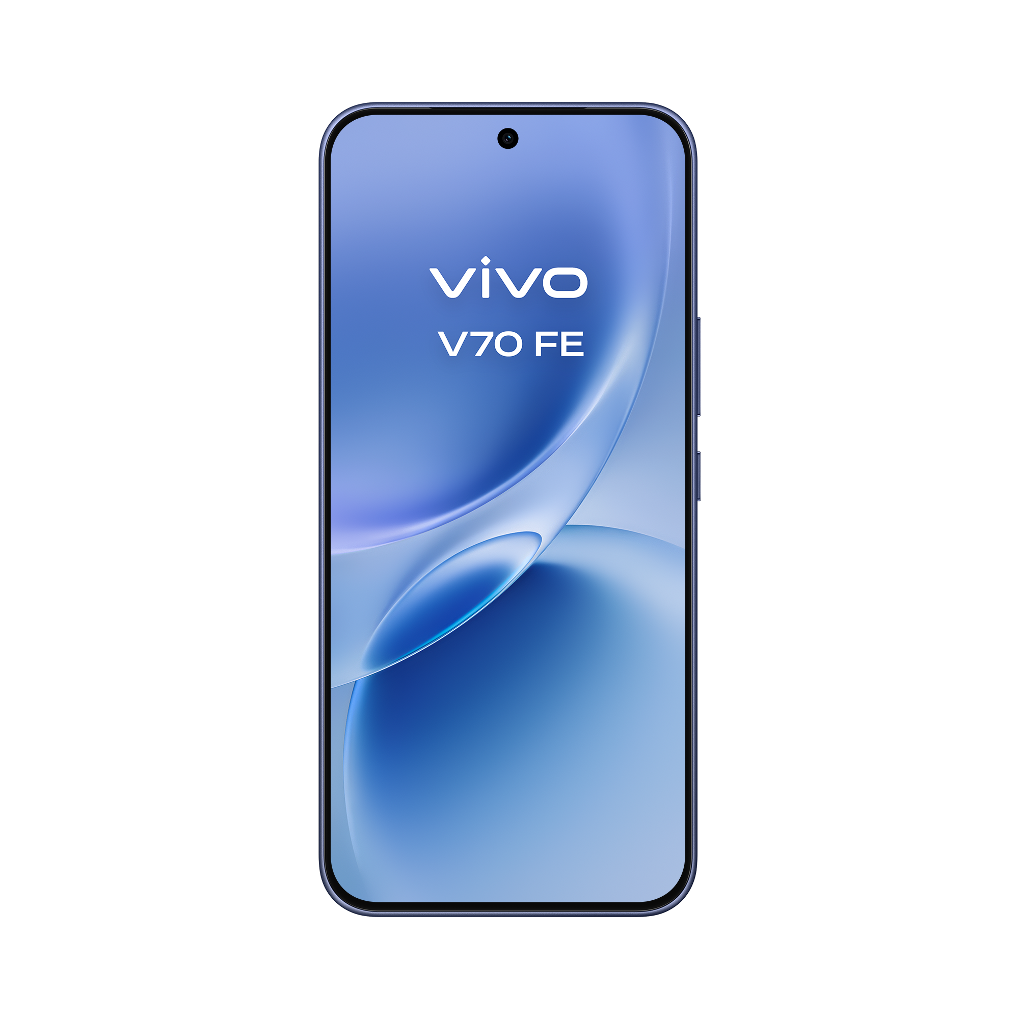 Parte superior do vivo V70FE ocean blue com microfones de cancelamento de ruído.