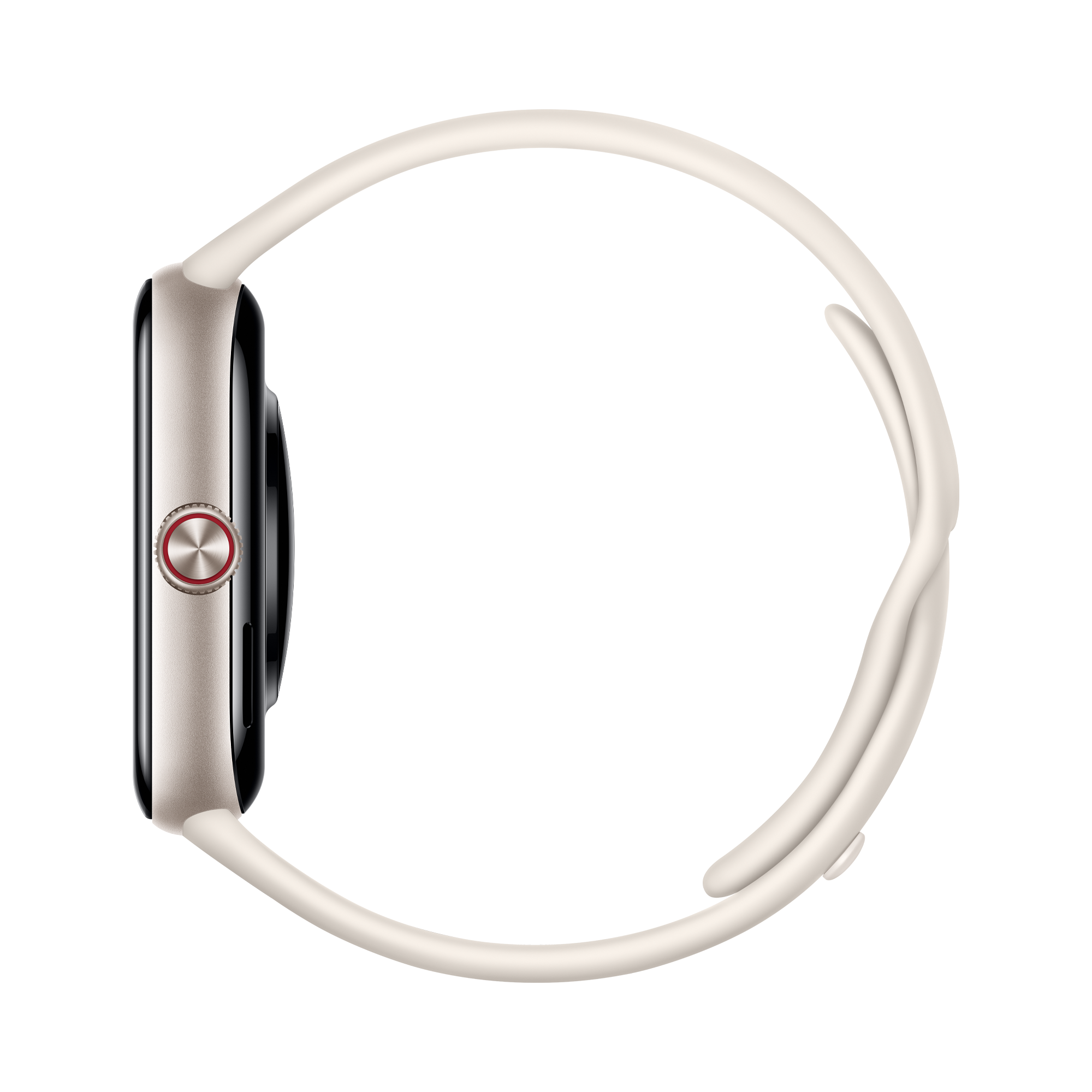 Vista de perfil do corpo compacto do smartwatch vivo Watch GT2 branco cuja bateria inteligente oferece até 25 dias de autonomia real.