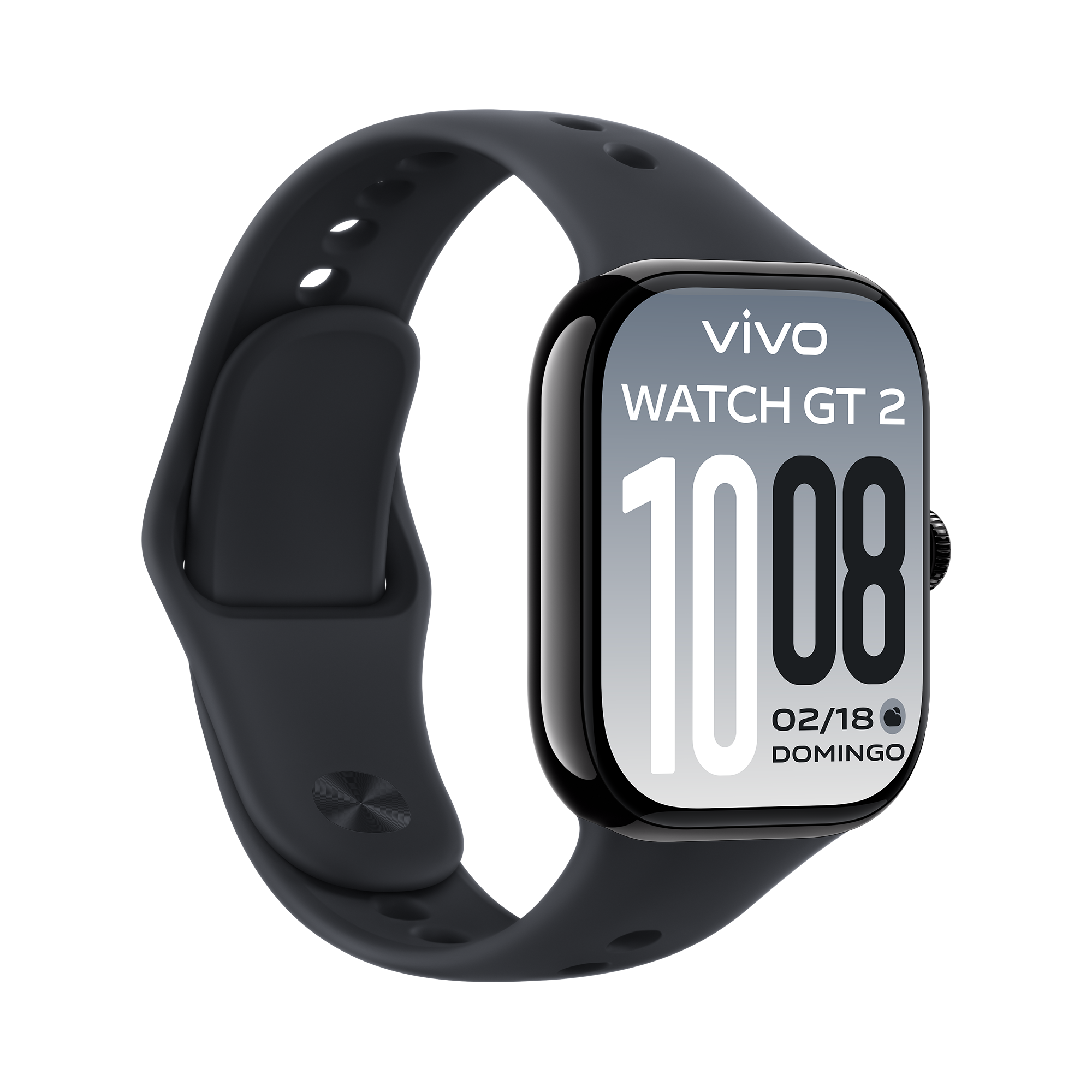 Funções inteligentes no ecrã do vivo Watch GT2 preto a mostrar o controlo de reprodução multimédia e o obturador remoto da câmara.