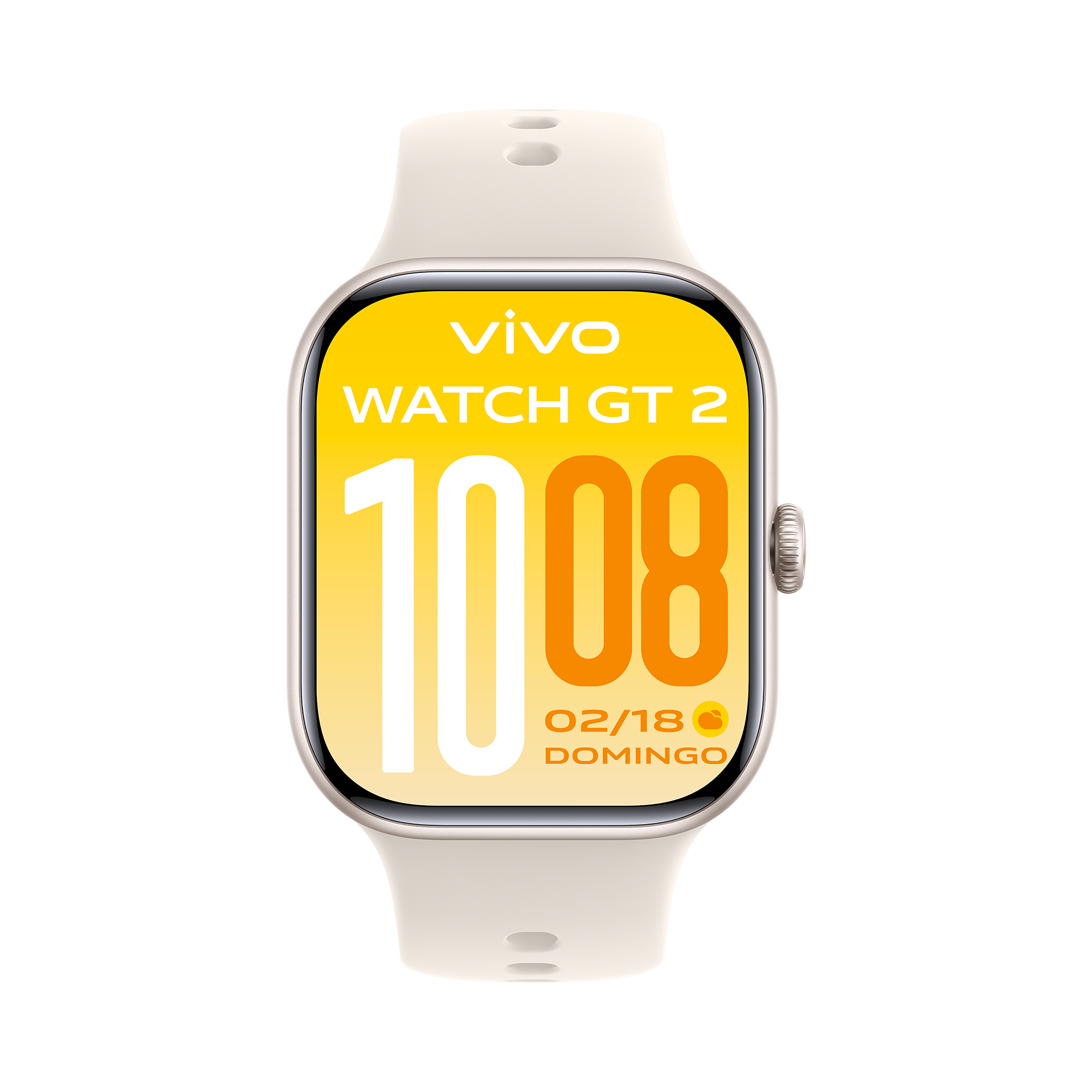Smartwatch vivo Watch GT2 Stellar White a mostrar no ecrã as métricas avançadas e padrões de swing para o modo padel e ténis profissional.