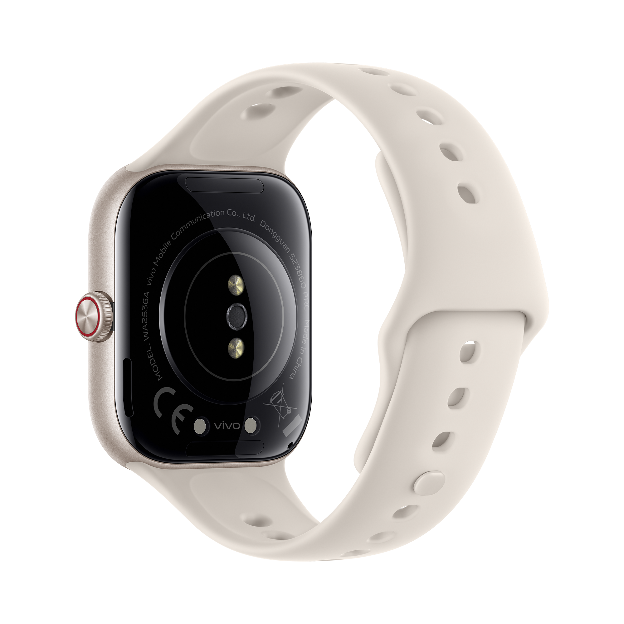 Sensor traseiro e ecrã do vivo Watch GT2 Stellar White a registar a monitorização de saúde 24/7 da frequência cardíaca e saturação de oxigénio SpO2.