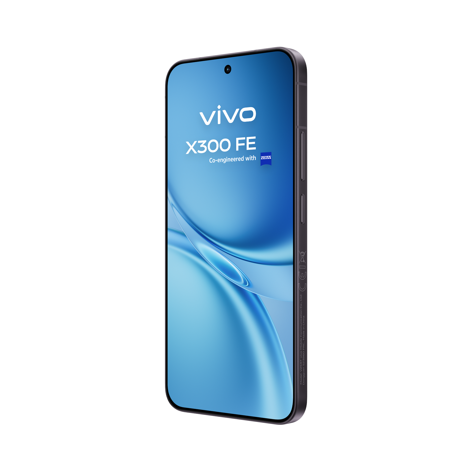 Ecrã do vivo X300FE Luxe Black em ângulo, demonstrando a qualidade do painel frontal.