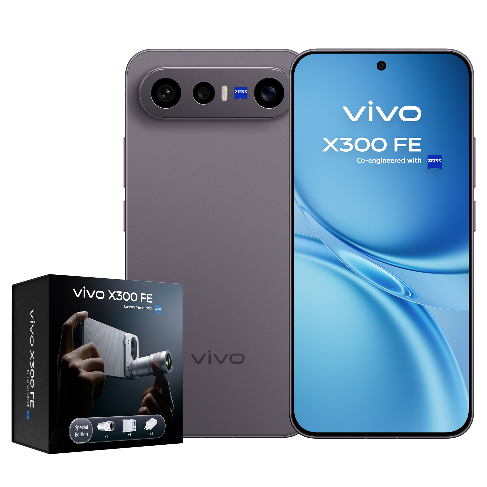 Smartphone vivo X300FE na cor Luxe Black com acabamento premium em preto profundo.