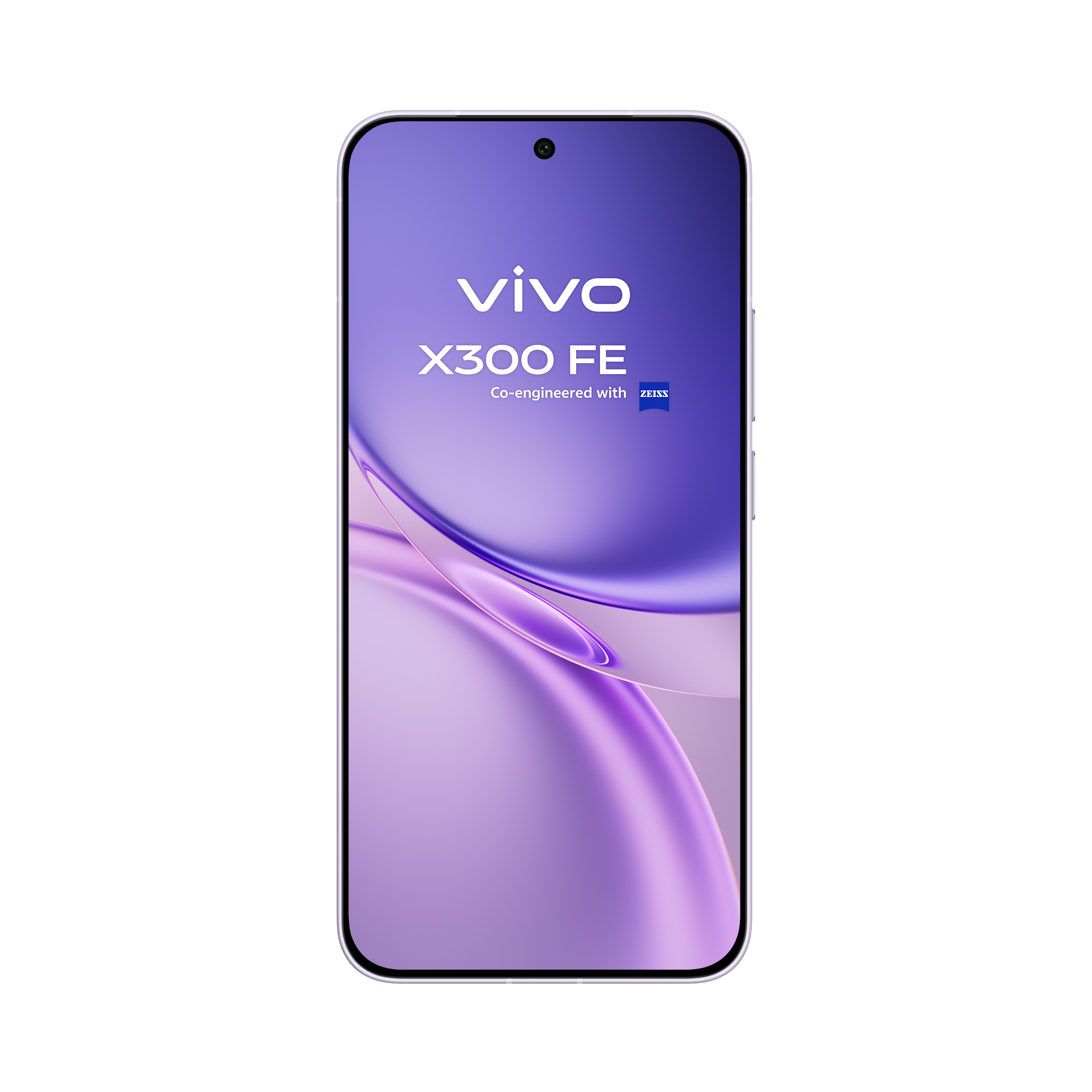 Design ultra fino da lateral esquerda do smartphone vivo X300FE Mist Purple.